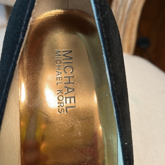 Michael Kors HAMILTON Pump Black Suede Heels Stiletto Platform MK logo Size 10 - Picture 10 of 14